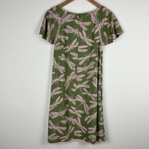 ModCloth Dragonfly Shift Dress Green Midi Shirt Sleeve Small​​​​ - Picture 2 of 7